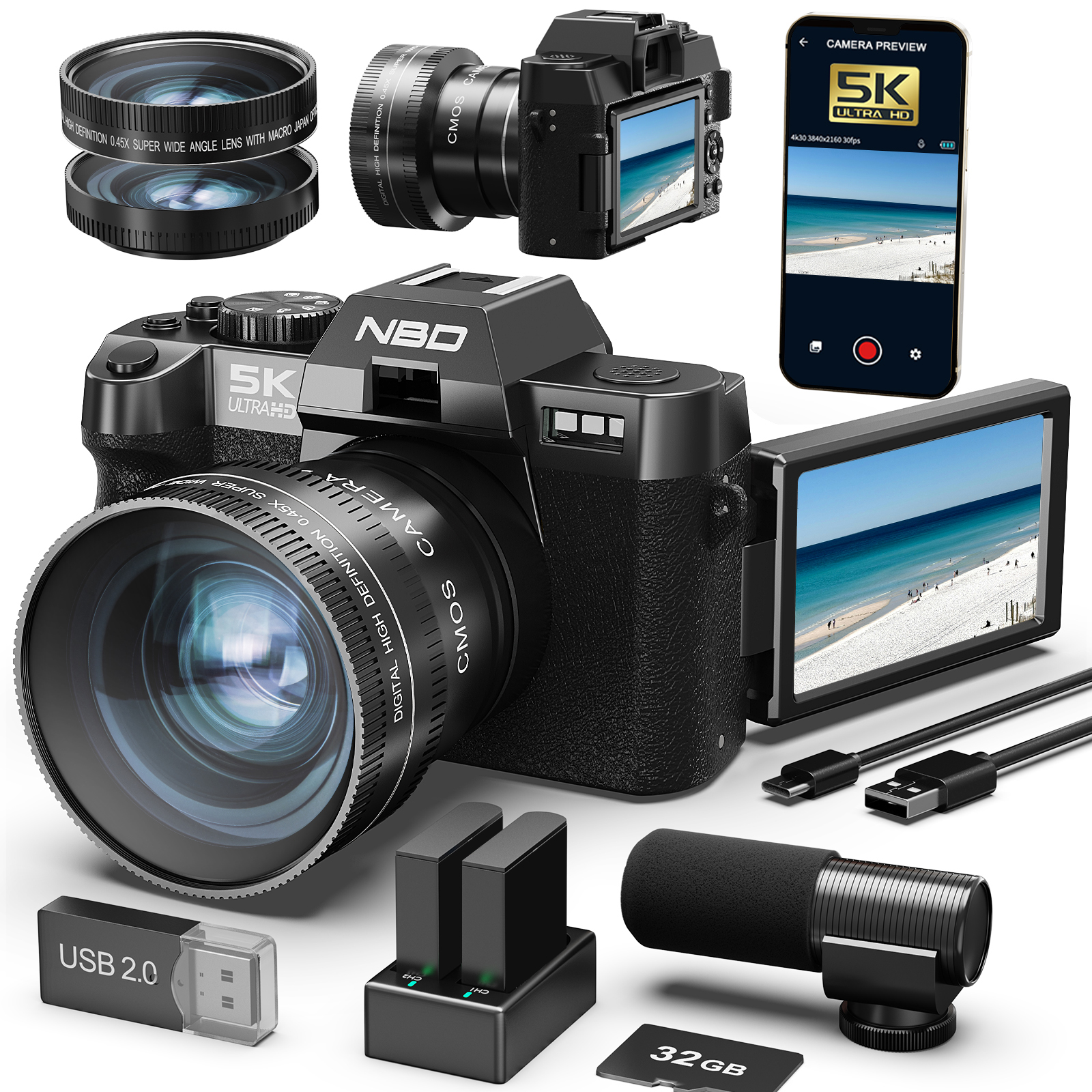Japanese Lifestyle Gifts - NBD Digital Cameras 5K&48MP Photography 16X